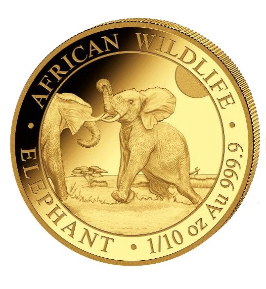 索马利亚. 100 Schilling 2024 Elephant 1/10 oz Gold (.999)