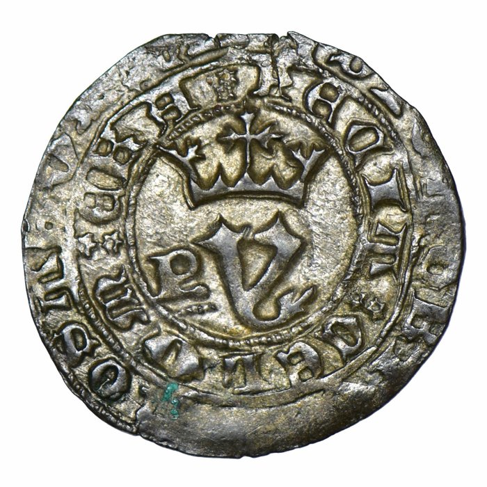 Portugal. D. João I (1385-1433). Real Branco (Porto) - Sinal oculto por baixo da letra monetária