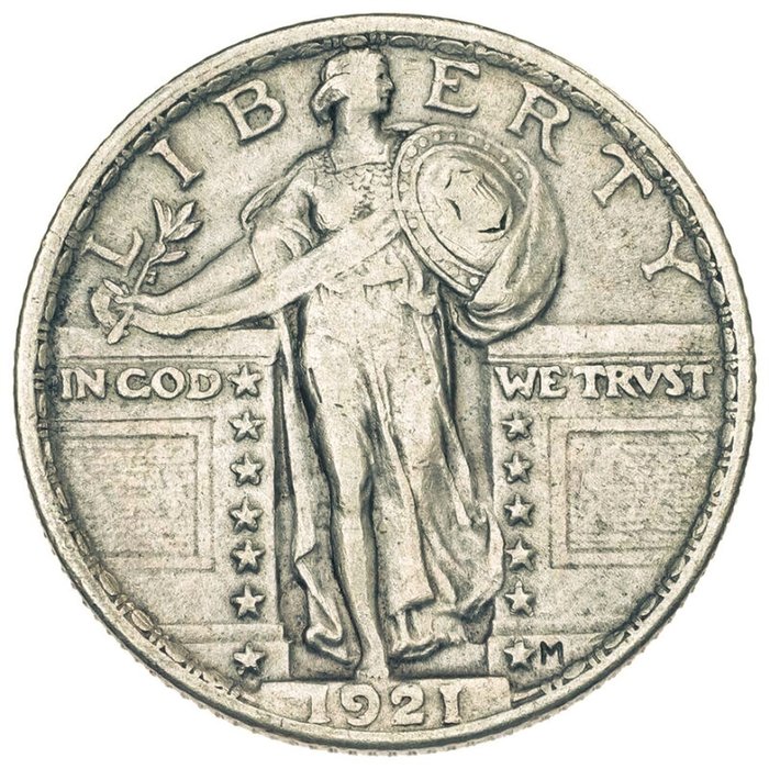 Stany Zjednoczone. Quarter Dollar 1921 PCGS Standing Liberty Quarter RARE KEY DATE