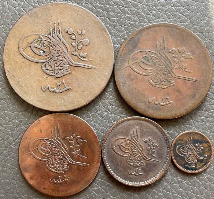 Ottoman Empire, Turkey. Abdülmecid. Copper 40, 20, 10, 5 Para and 1 Para issues (5 coins) AH 1255