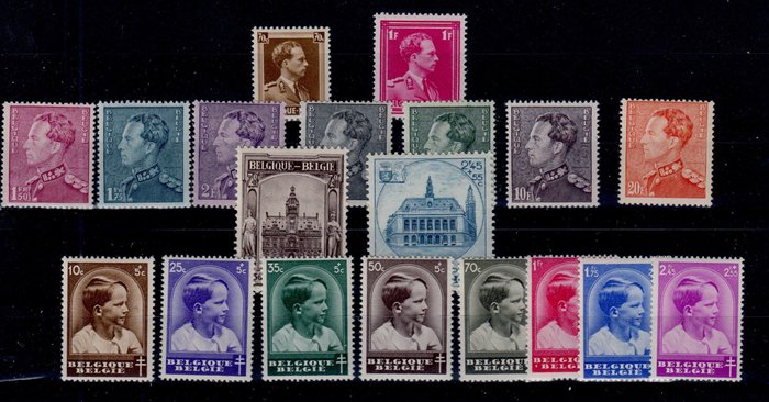 比利時 1936 - 1936 年完全沒有區塊，但附有區塊郵票 - OBP : 427/445