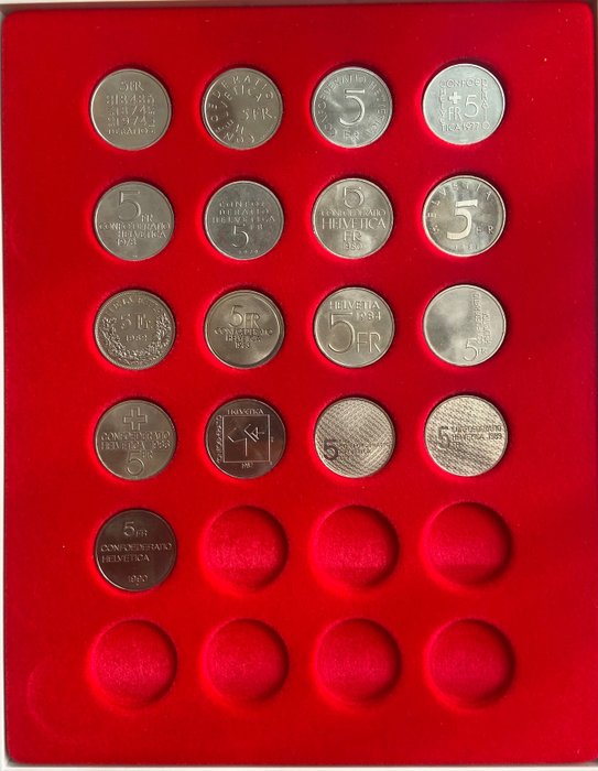 Switzerland. Lot of 17 x 5 Francs 1974-1990 (Commemorative Coins)