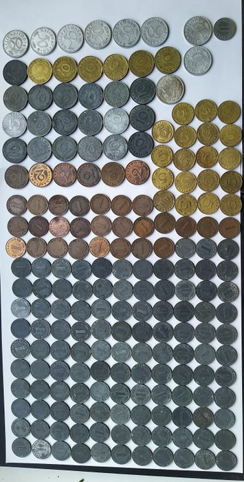 Germany, Third Reich. Lot 1 Reichspfennig/10 Reichspfennig (190 pieces)