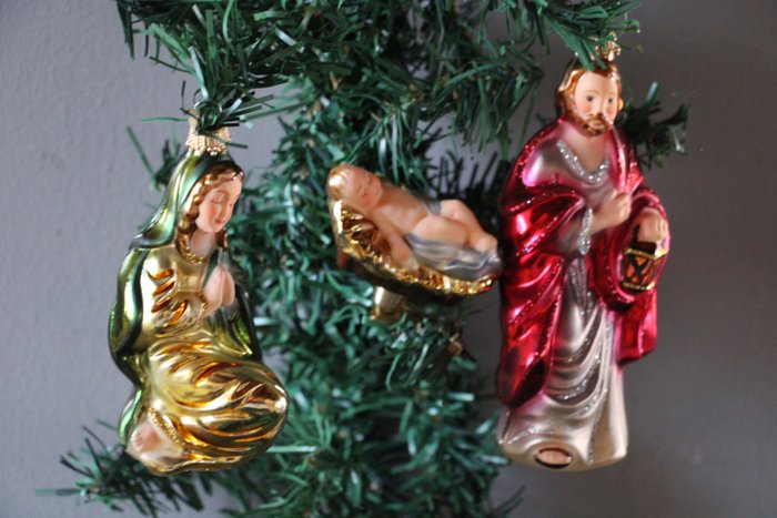 Heilige Familie: Maria, Jozef en Jezus, glas. - 聖誕球形飾物 Krebs Lauscha (3) - 玻璃