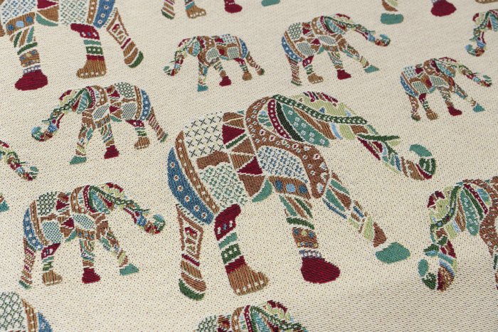 Impresionante tela de Gobelinos de primerísima calidad - patchwork estampado elefante - 5,20 x 1,40 - Textil  - 5.2 m - 1.4 m