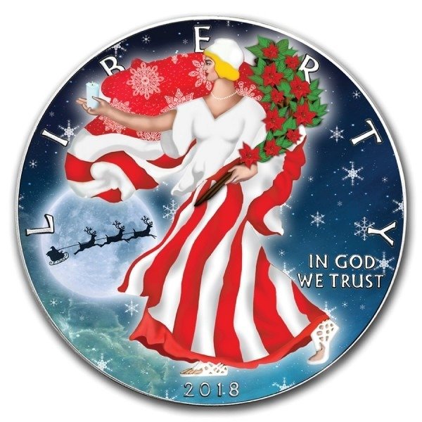 United States. 1 Dollar 2018 American Silver Eagle - Liberty Christmas, 1 Oz (.999)