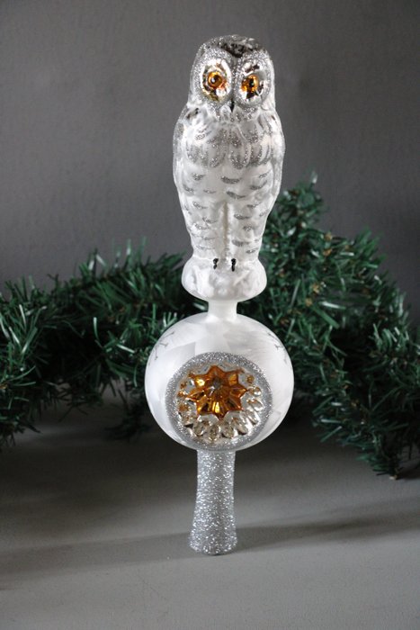 Kerstboompiek uil met reflector gedeelte - Χριστουγεννιάτικη μπάλα Krebs Lauscha (1) - Γυαλί