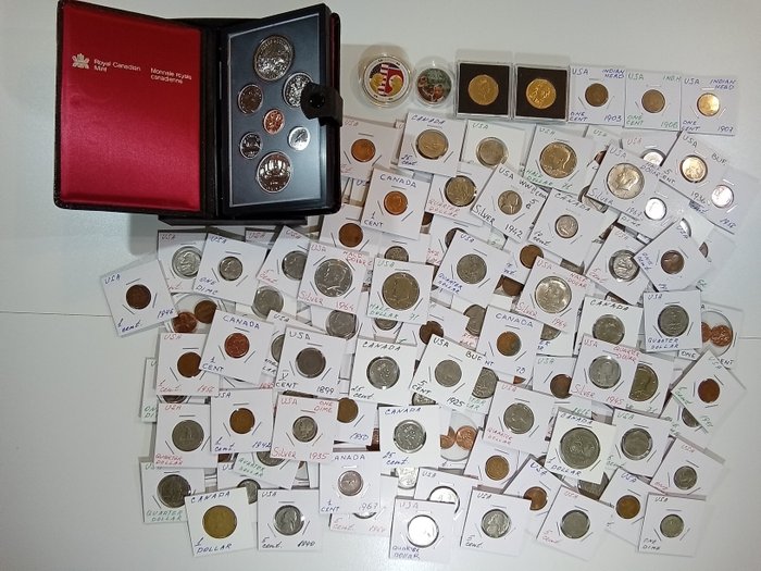 Canada, United States. Collection of coins from different countries 1899 - 1970s (140 pieces)