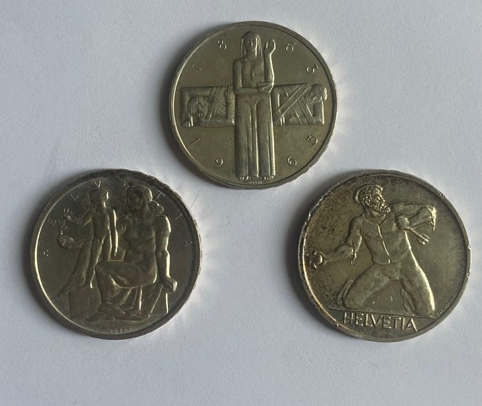 Switzerland. Lot of 3 x 5 Francs 1944-1963 (Commemorative Coins)