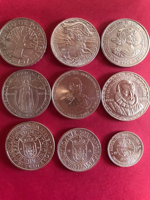 Portugal. Republic. 50 + 500 + 750 + 1000 Escudos 1969 /1983 (9 moedas)