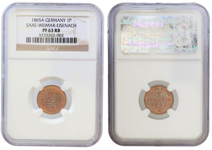 Germany, Saxe-Weimar-Eisenach. 1 Pfennig 1865. In NGC slab PF 63 BB