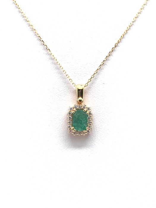 No Reserve Price - NESSUN PREZZO DI RISERVA - Necklace - 18 kt. Yellow gold -  1.30 tw. Emerald - Diamond 