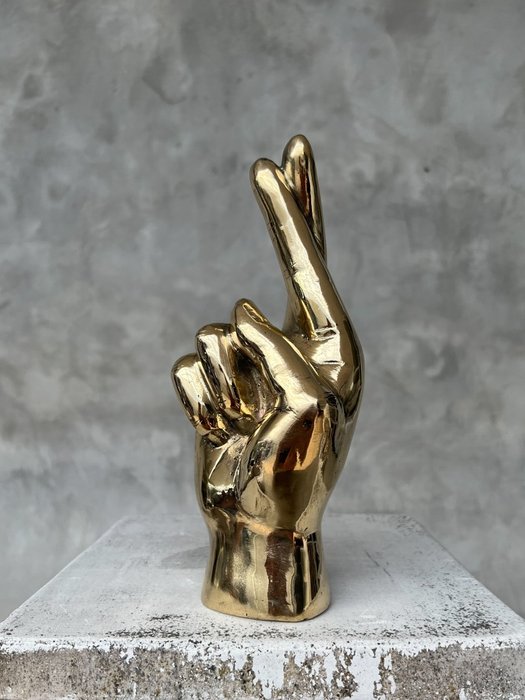 雕刻, NO RESERVE PRICE - HOPE / PROMISE Hand Signal Sculpture in polished Brass - 24 cm - 黃銅