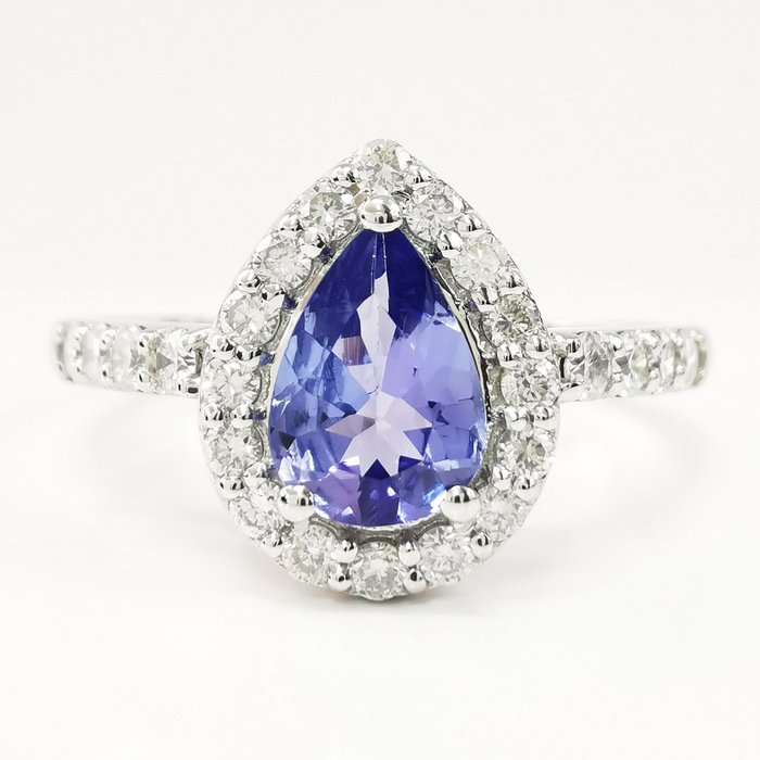 沒有保留價 - 0.70 ct Purplish Blue Tanzanite & 0.30 ct F-G Diamond Designer Ring - 2.41 gr 戒指 - 白金 坦桑石 - 鉆石 