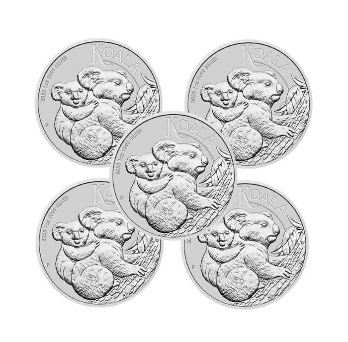 澳大利亚. 2023 1 oz Australian Silver Koala Coin in capsule, 5 x 1 oz