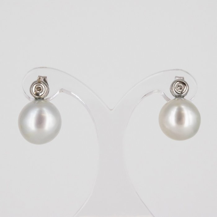 Ohrringe Weißgold Diamant  (Natürlich) - Perle 