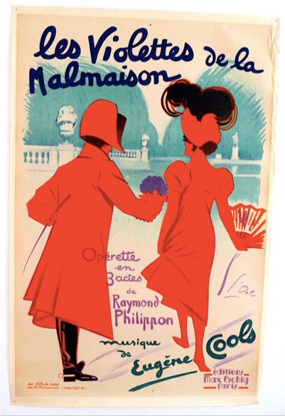 Georges Dola - Les violettes de la Malmaison - Affiche originale entoilée- 1929