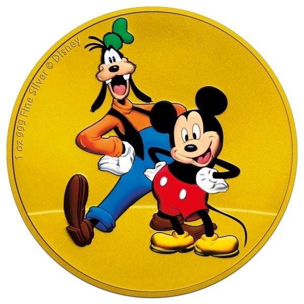 Niue. 2 Dollars 2021 Disney Mickey & Pluto, 1 Oz (.999)  (Fără preț de rezervă)