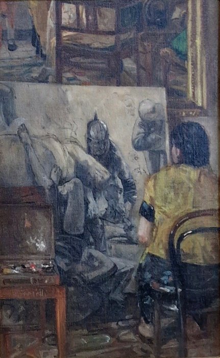 Eugenio Scorzelli (1890-1958) - Interno studio di pittore