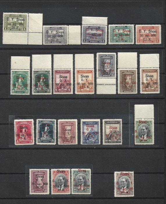 Turcja 1930 - Turcja 1930 Republika Ankara - kolej Sivas z nadrukiem znaczków pocztowych MNH** z wyjątkiem 250 - Mi.913-934  Yv. 772-793  Isfila   1233-1254