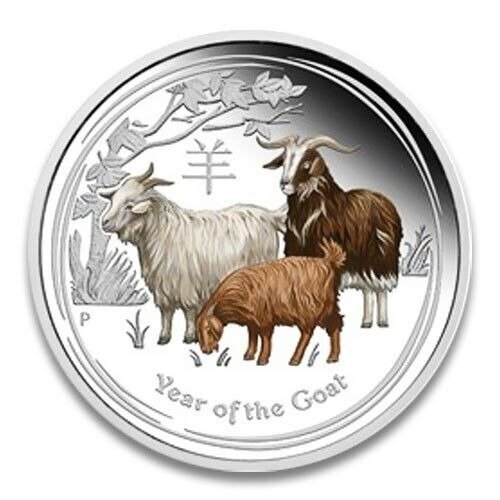 Australien. 1 Dollar 2015 'Year of the Goat' - Colorized, 1 Oz (.999)  (Ohne Mindestpreis)