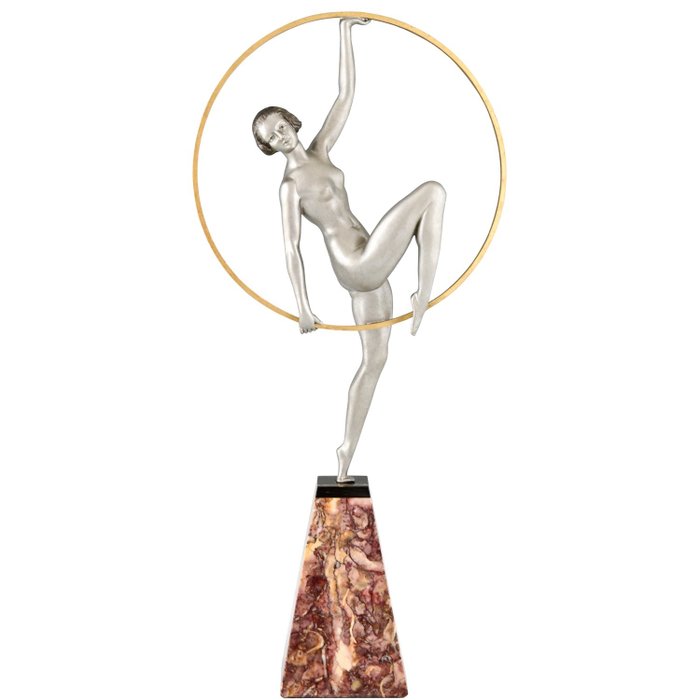 Limousin - Skulptur, Art Deco danseres met hoepel - 53 cm - Marmor, metall - 1930