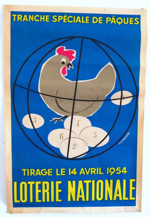 Pierre Fix-Masseau - Fix-Masseau – Loterie nationale – Pâques - Affiche originale – 1954