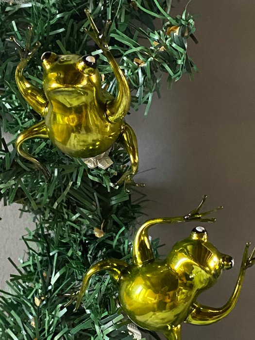 Lauscha Glaskunst: groene kikker, vrij gevormd, rond 1980 - Bola decorativa de Navidad Lauscha Glaskunst (2) - Vidrio