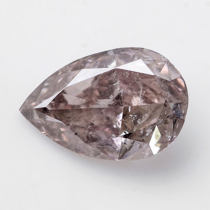 1 pcs 鑽石 - 0.63 ct - 明亮型, 梨輝 - Natural Fancy Light Pinkish Brown - I1