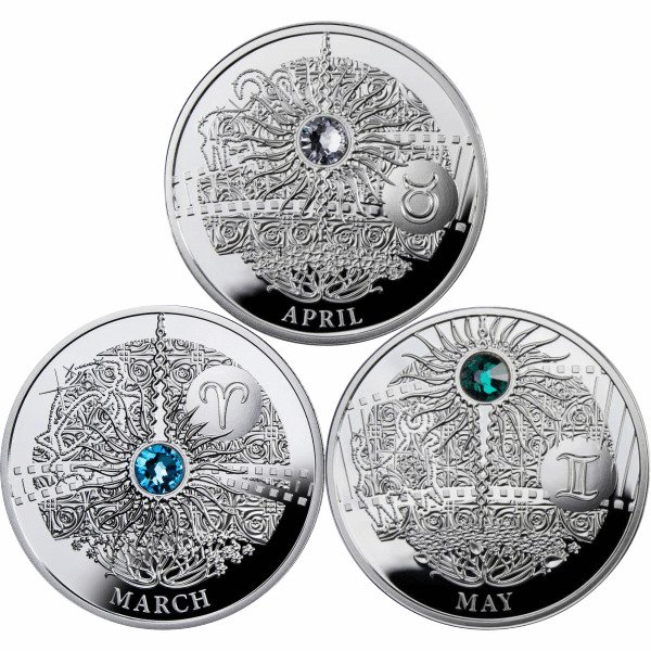 Niue. 1 Dollar 2013/2014 Magic Stones of Happiness - March / April / May, Proof  (No Reserve Price)