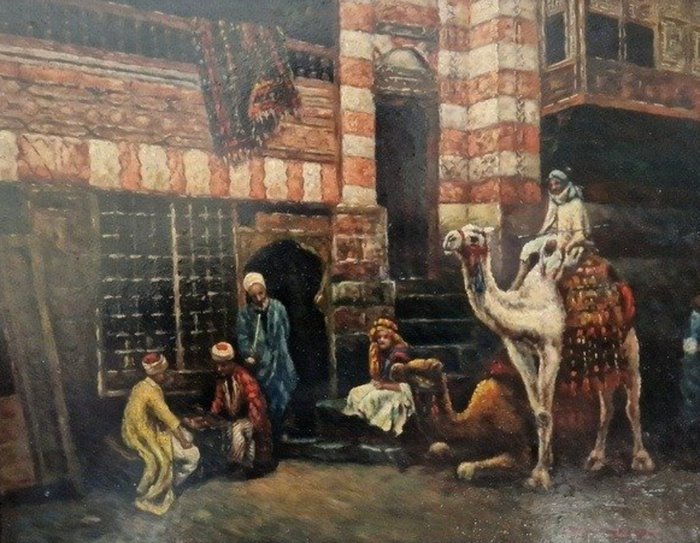 William Turner Dannat (1853-1929) - Ville arabe aux chameaux devant la boutique