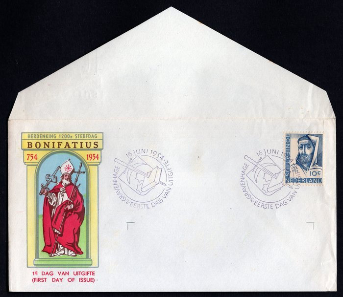 Netherlands 1954 - FDC Boniface with colored vignette - NVPH E17