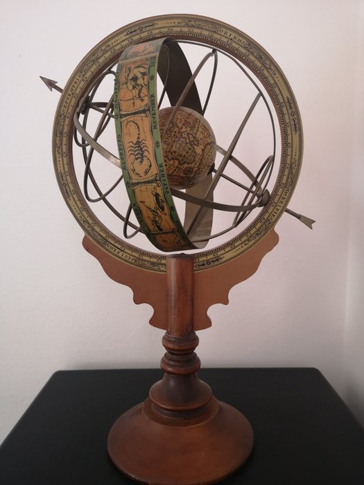 Globus mit Armilary Kugel - Holz und Metall