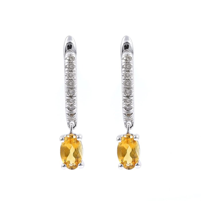 No Reserve Price - Earrings - 14 kt. White gold -  0.56ct. tw. Citrine - Diamond