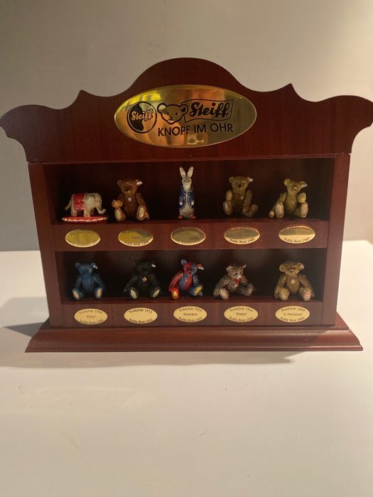 Steiff: miniatuurset tinnen figuurtjes + hangkastje - 玩具熊 - 2000-2010 - 德国