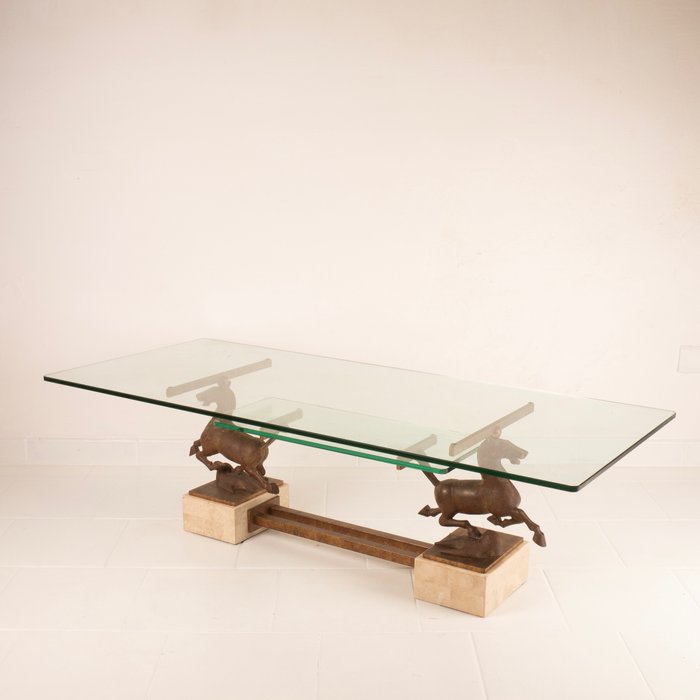 Centre table (1) - 甘肅青銅飛馬 - 大理石, 水晶, 青銅色