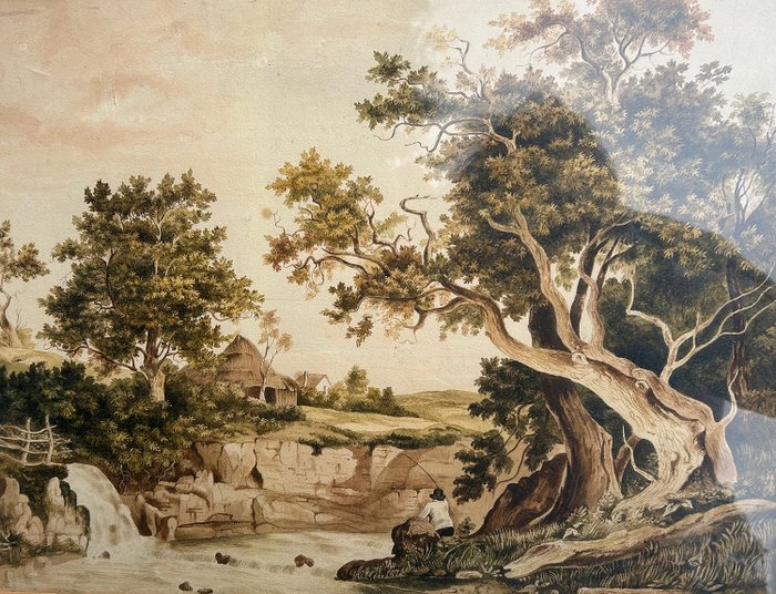 Patrick Nasmyth (1787-1831) (attributed to) - Landscape with figure fishing