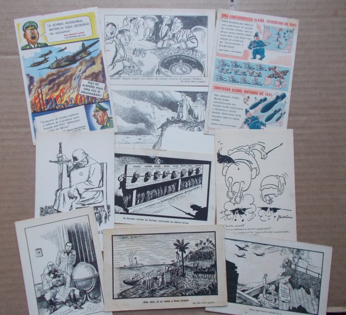 Regno Unito - Battaglia, Politica, Cartoline di propaganda britannica della Seconda Guerra Mondiale per il Portogallo - Cartoline (11) - 1942-1945