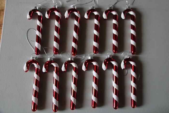 Juleballpynt Glashütte (24) - 24 x candy canes for juletre, glass