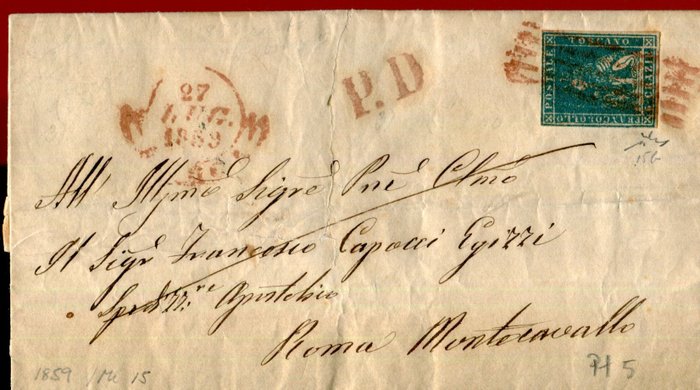 意大利古國－托斯卡尼 1857 - 在臨時政府時期使用大公郵票。 - Sassone 15