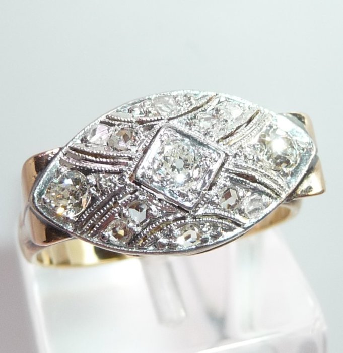 Ring - 14 karat Gull, Platina Diamant  (Naturlig) 
