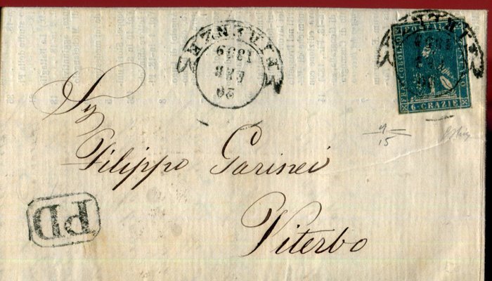 Italienska forntida stater - Toscana 1857 - 6 galningar 2:a numret - Sassone 15