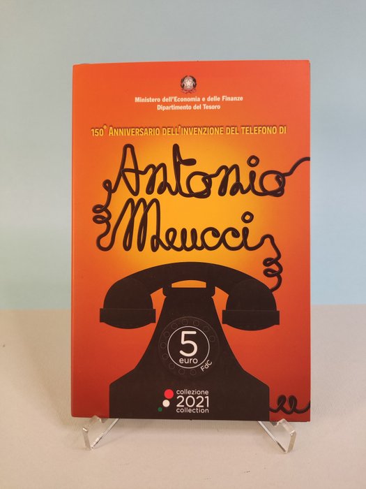 義大利. 5 Euro 2021 "150° Invenzione del telefono - Antonio Meucci"