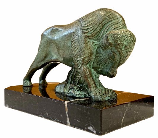 Bookends (2) - 2 Bison - metal and marble
