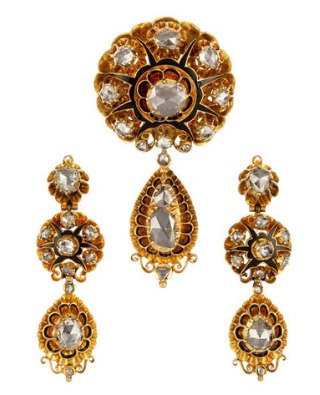 Victorian set in 14k gold with natural diamonds 5-6 ct - 14 K Ouro - Conjunto - 5.00 ct Diamante