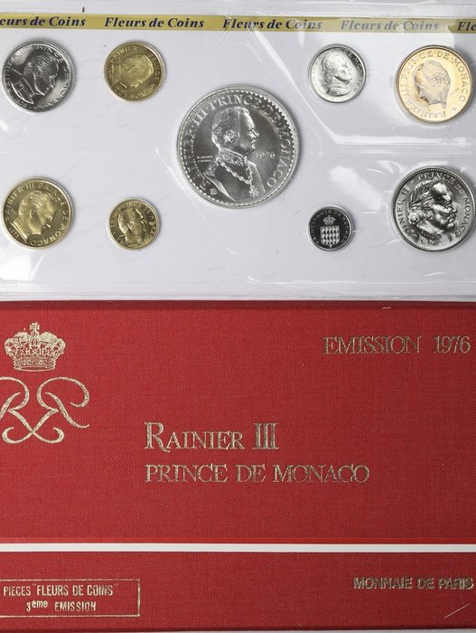 摩纳哥. Year Set (FDC) 1976 (9 monnaies) Rainier III