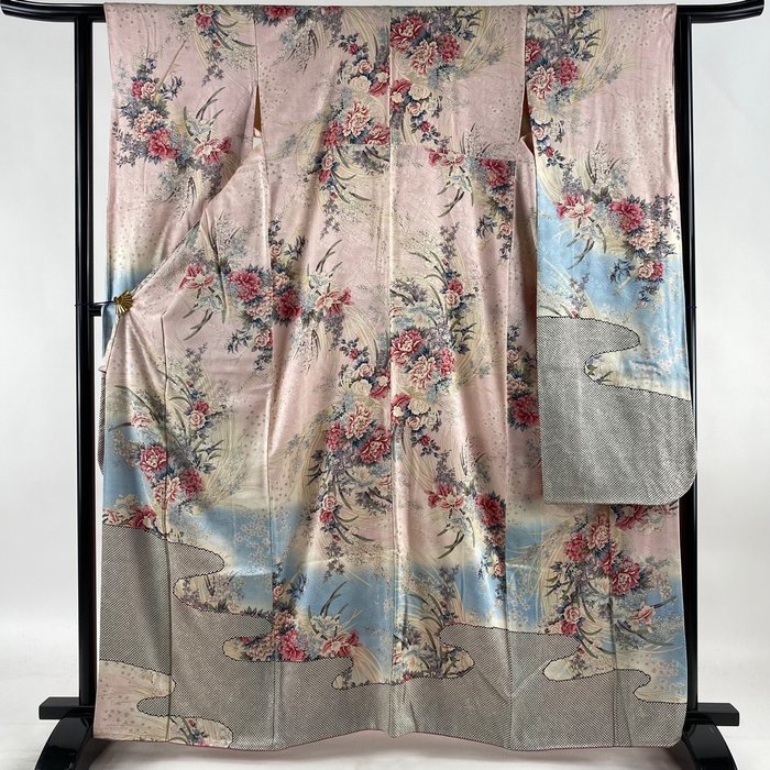 Furisode, Kimono (1) - Argento, Oro, Seta - Fiori - Giappone - Seconda metà del 20° secolo