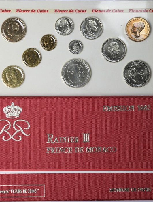 Mónaco. Year Set (FDC) 1982 (11 monnaies) Rainier III