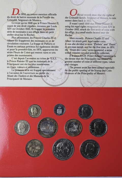 摩纳哥. Mint Set (BU) 1995 (10 monnaies) Rainier III