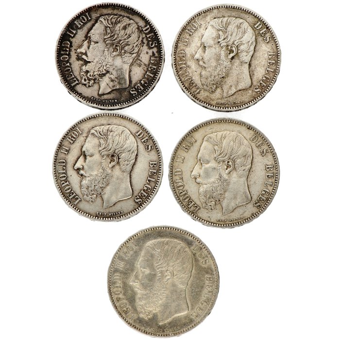 Belgium. Leopold II (1865-1909). 5 Francs 1868/1875